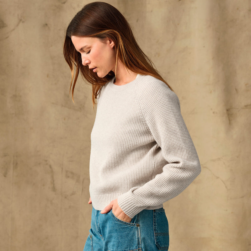 Women's waffle knit merino sweater by Filson | Oyster heather (Beige)