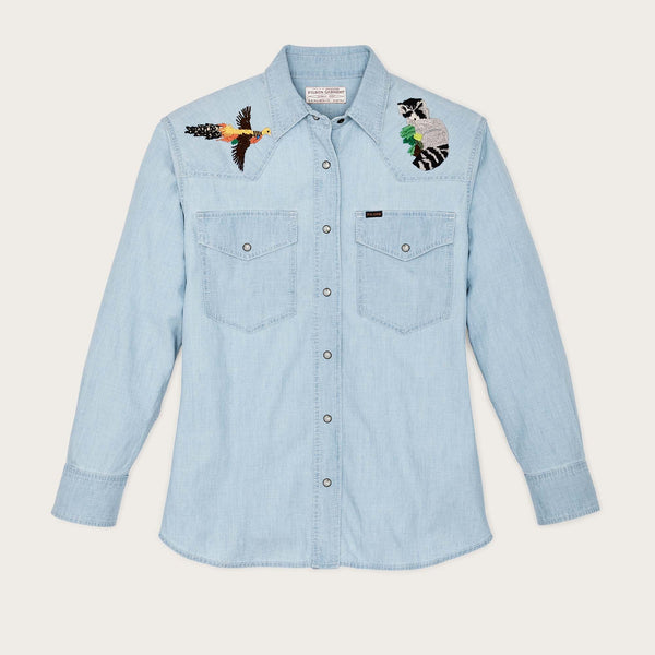 Tシャツ・カットソー FILSON W'S EMBROIDERED WESTERN SHIRT (FWCAM0004 UT28961297) Women's embroidered western shirt by Filson | Light indigo