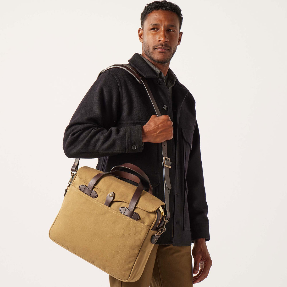 Rugged twill original briefcase by Filson Tan (Beige)