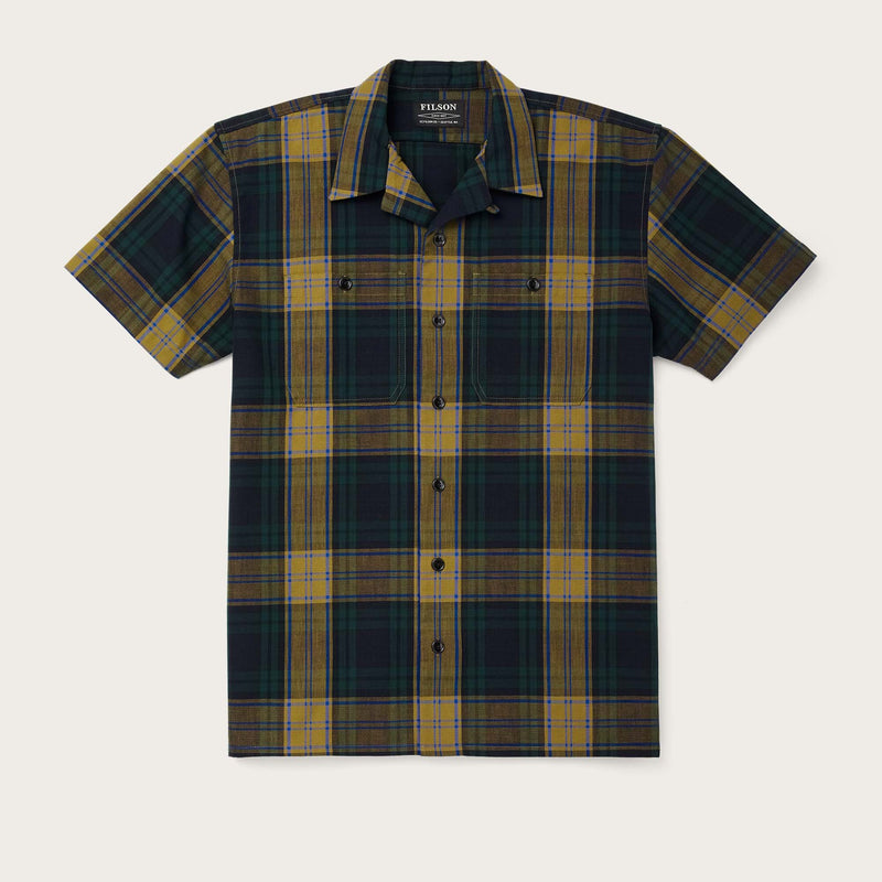Rustic short sleeve camp shirt by Filson | Golden tan navy (Yellow)