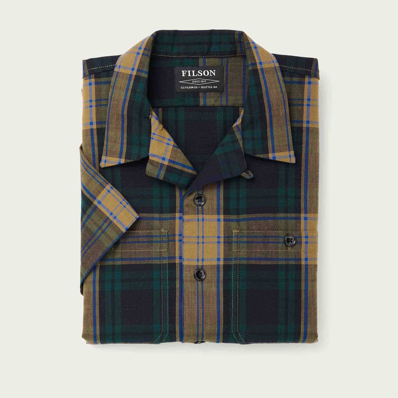 Rustic short sleeve camp shirt by Filson | Golden tan navy (Yellow)