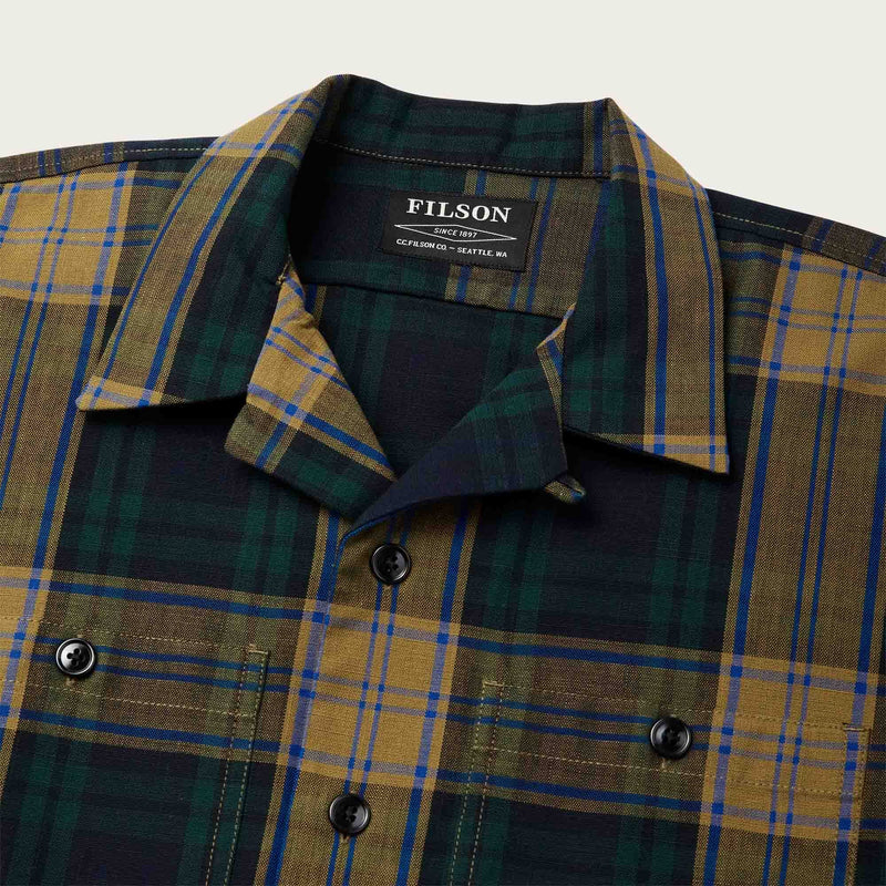 Rustic short sleeve camp shirt by Filson | Golden tan navy (Yellow)