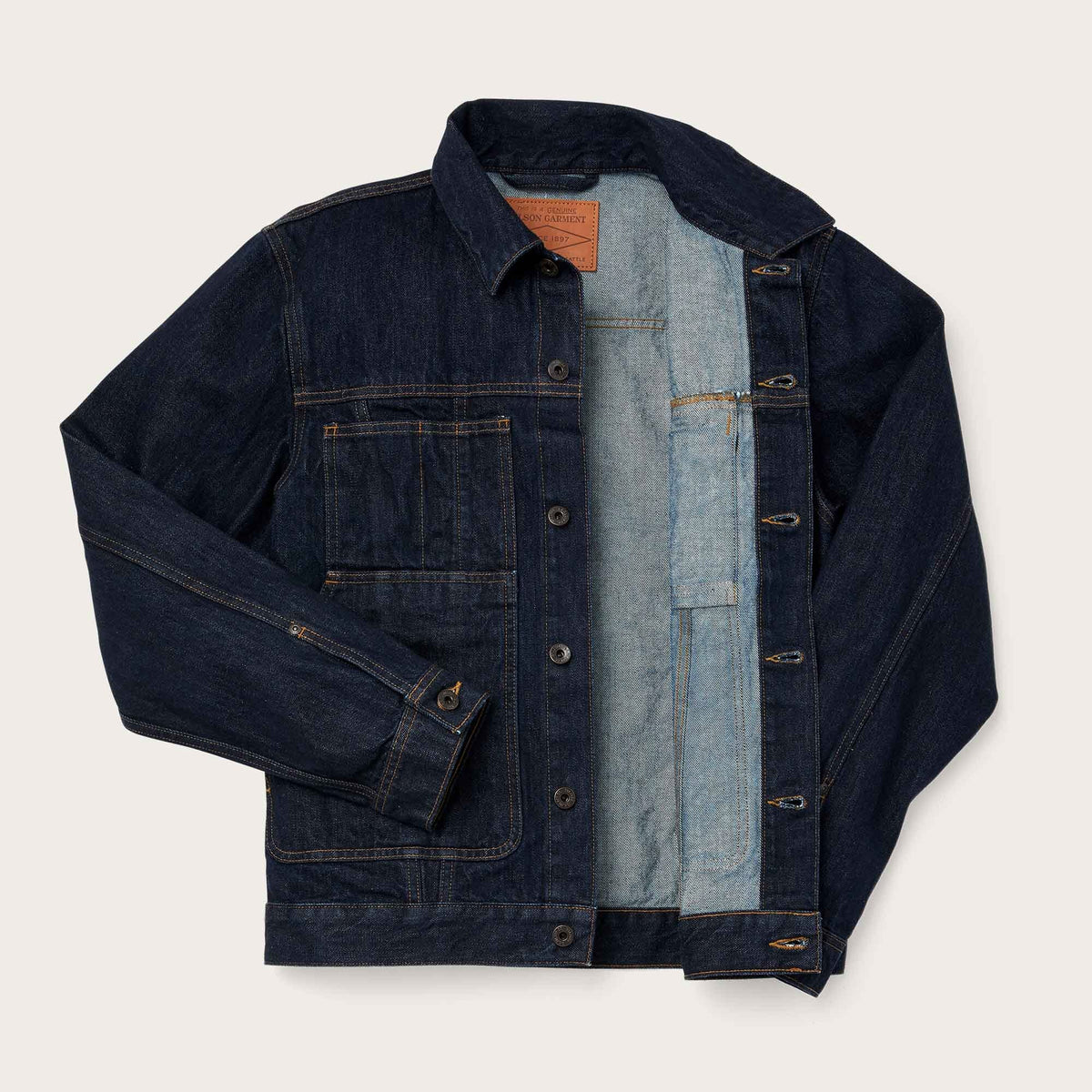 Unlined denim short cruiser jacket by Filson Rinse indigo (Blue)