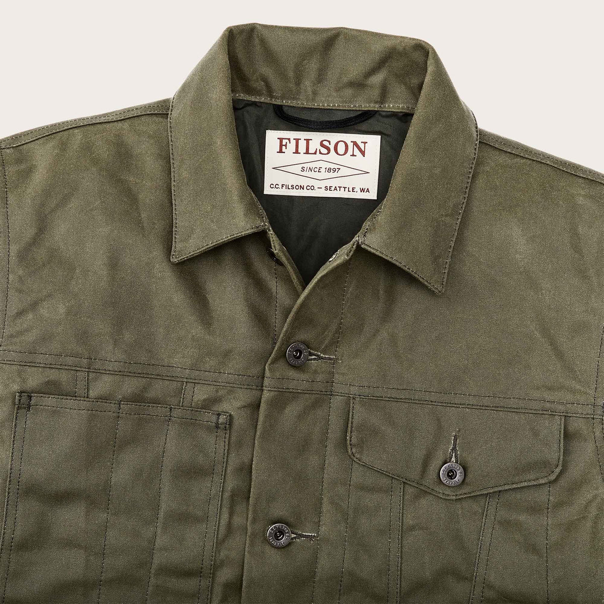 Filson Guide Jacket Tin cloth short lined cruiser jacket by Filson | Military green (Green)