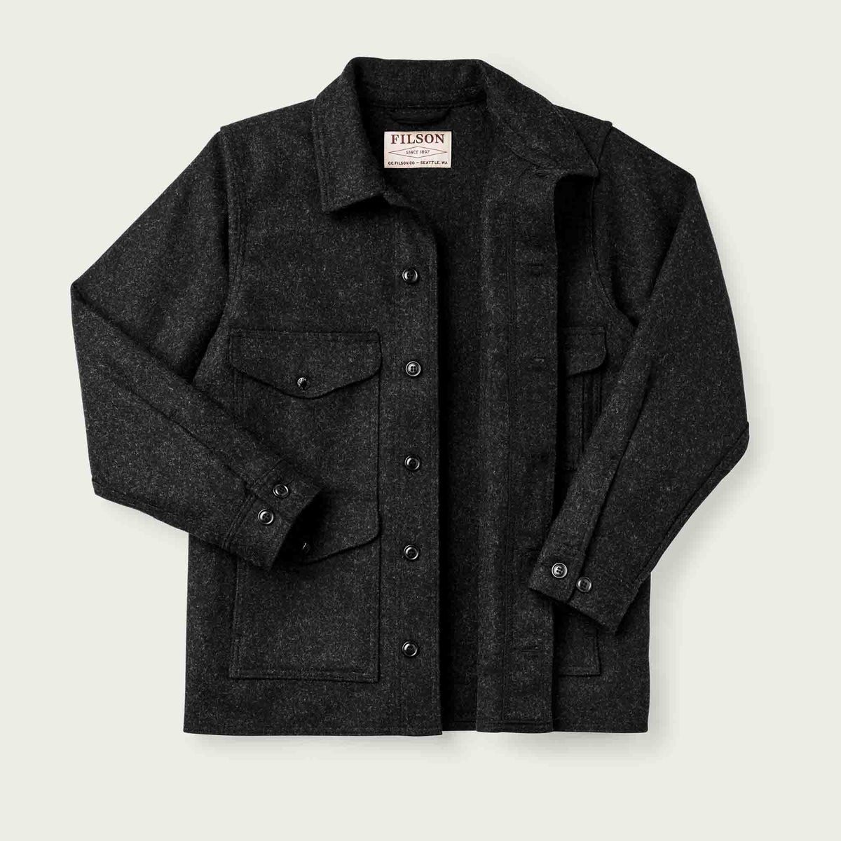 Filson Guide Jacket Mackinaw wool cruiser jacket di Filson | Charcoal (Grigio)
