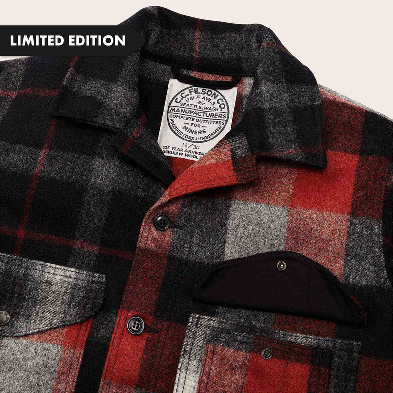 125th anniversary archival mackinaw wool cruiser by Filson | Charcoal rust patchwork (Red)