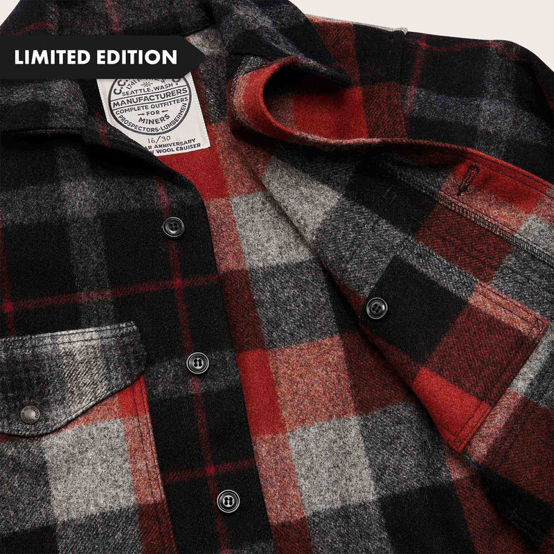 125th anniversary archival mackinaw wool cruiser by Filson | Charcoal rust patchwork (Red)