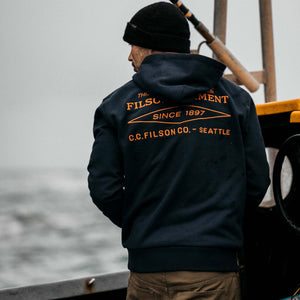 Prospector embroidered hoodie by Filson | Navy / blaze diamond (Blue)